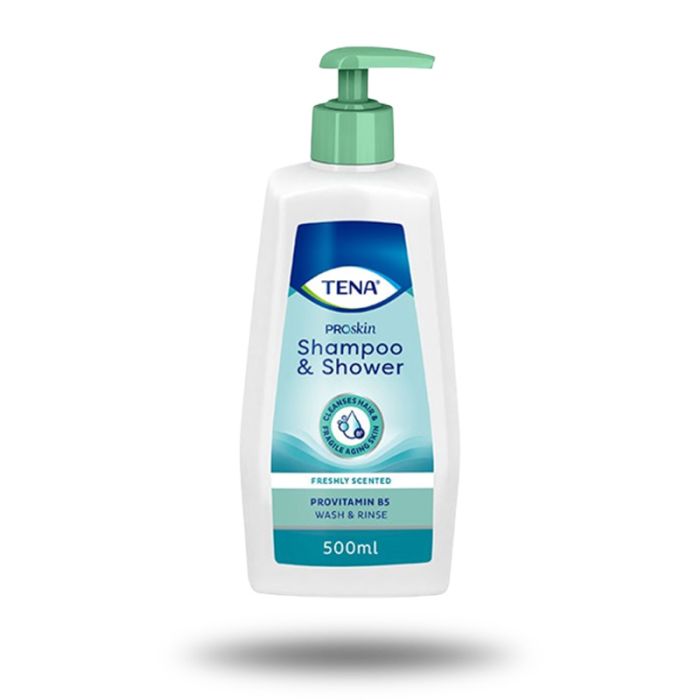 Flacon pompe shampoing et gel douche TENA ProSkin 500ml pour peaux fragiles et cheveux sensibles